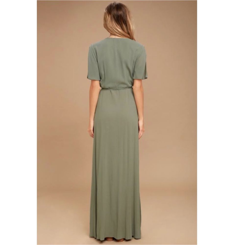 Lulu’s Much Obliged Wrap Maxi Dress Gauzy Flowy Casual Spring Summer Green Small - Picture 3 of 15